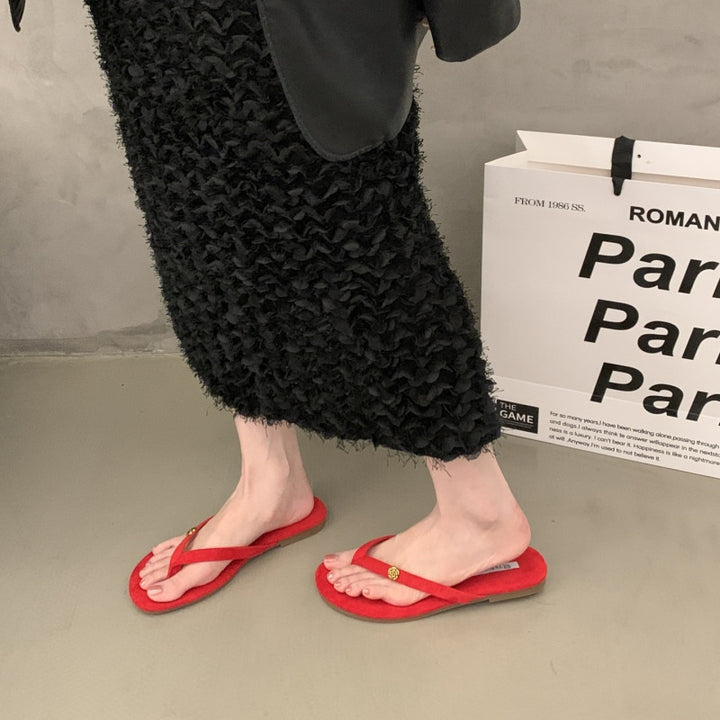 绝美平底夹板凉拖鞋女夏外穿2026新款高级感网红沙滩夹脚人字拖女