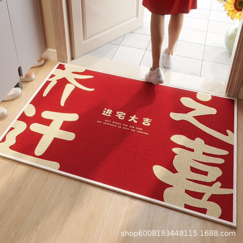 圈绒红色玄关入户地垫跨境高级门垫门口换鞋垫新年免洗防滑脚垫