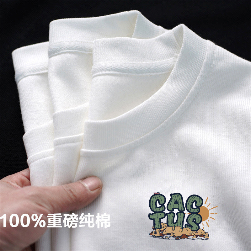 自穿推荐220克纯棉短袖T恤潮牌圆领卡通印花情侣短袖上衣商超推荐