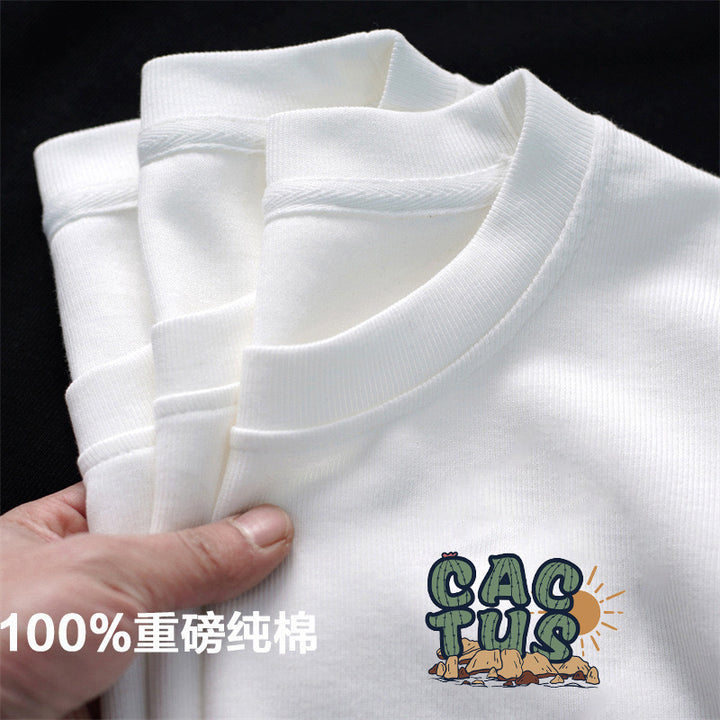 自穿推荐220克纯棉短袖T恤潮牌圆领卡通印花情侣短袖上衣商超推荐