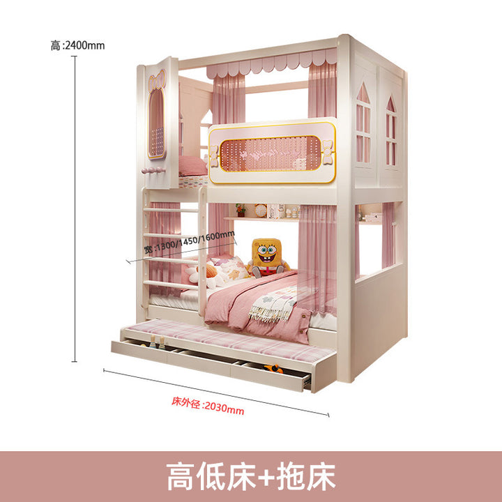 儿童床上下铺双层两层高低树屋床子母床上下同宽城堡公主高护栏床