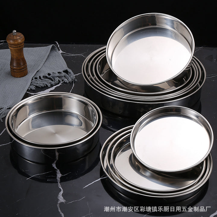 不锈钢糕盘凉皮盘做凉皮的盘子做凉皮的工具平底蒸盘套装圆形托盘