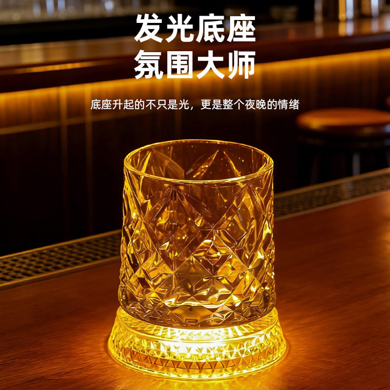 批发现货高颜值威士忌酒杯家用酒杯大口径冰川纹玻璃杯八角洋酒杯