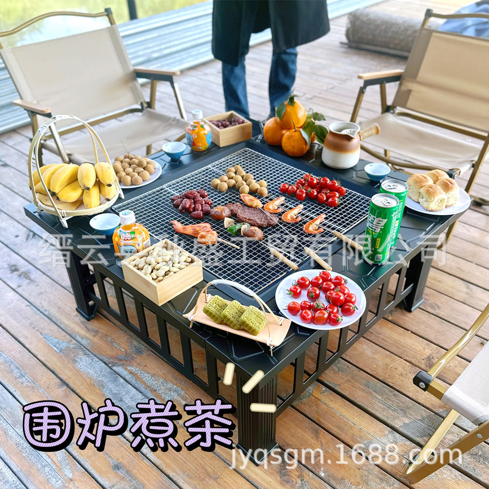 围炉煮茶一体桌子多功能烧烤炉户外花园木炭取暖炉烤火炉庭院篝火
