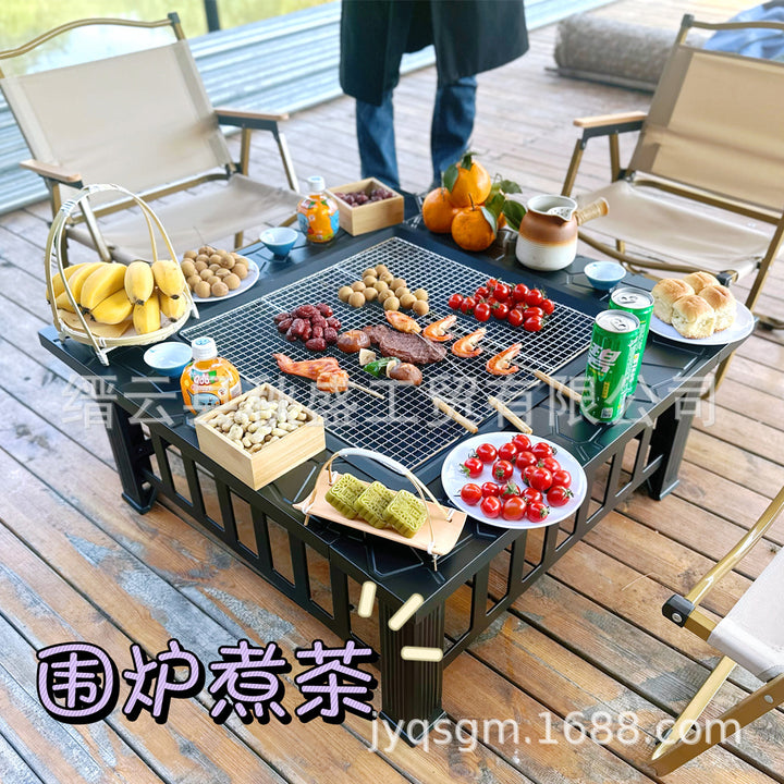 围炉煮茶一体桌子多功能烧烤炉户外花园木炭取暖炉烤火炉庭院篝火