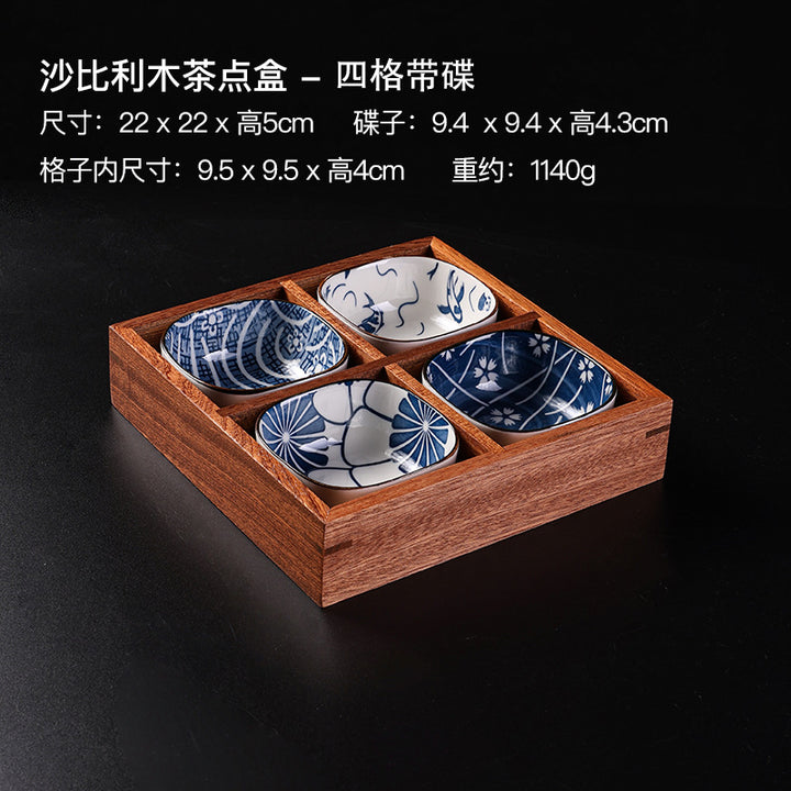 九宫格木制品干果盘新款中式盘子果盘户外陶瓷围炉煮茶托盘碟套装