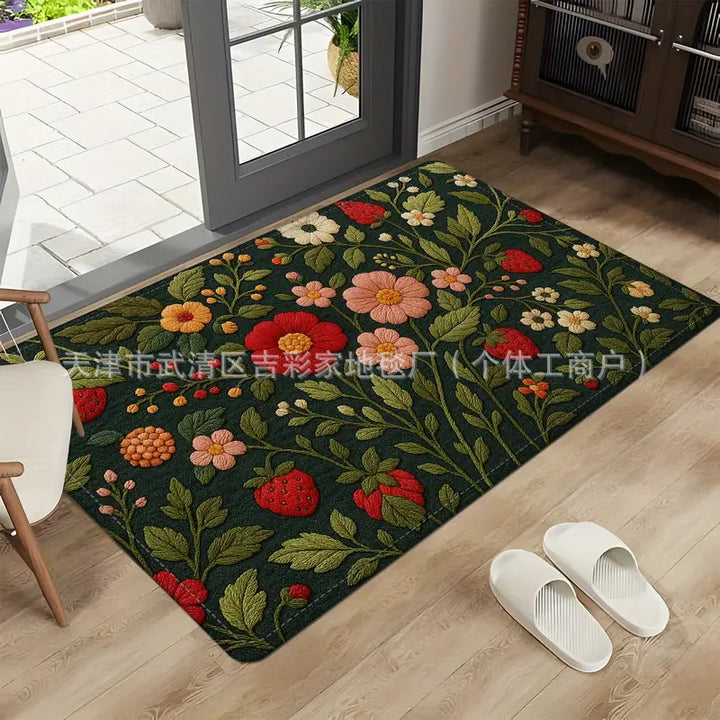 Living Room Floral Non Slip Floor Mat Entryway Entryway Stain Resistant Floor Mat