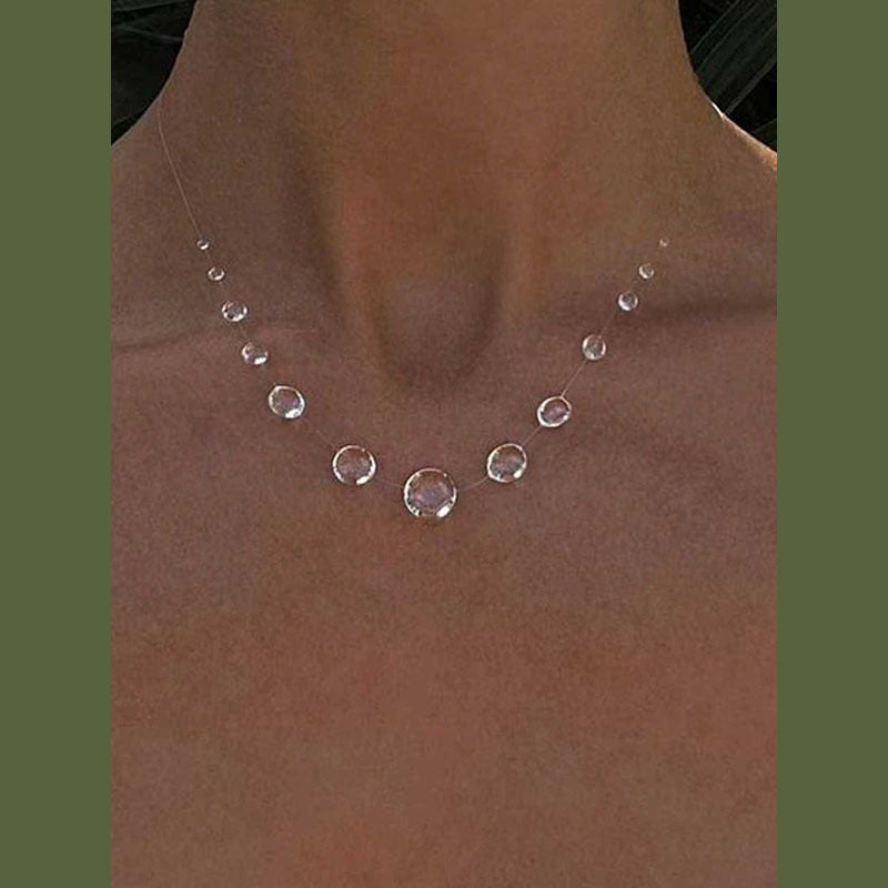 现货清冷感超仙极简风透明水晶露珠耳环小众高级感独特百搭锁骨链
