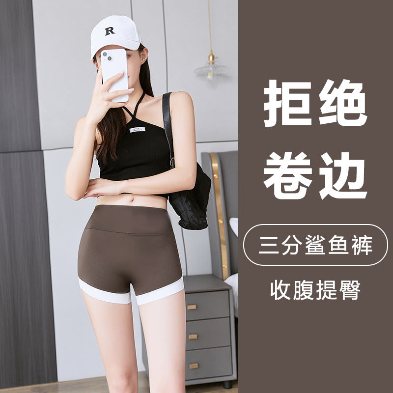 三分裤瑜伽短裤女高腰健身紧身裤蜜桃提臀夏季运动跑步芭比安全裤