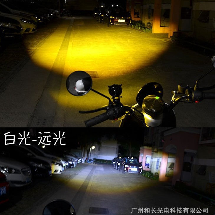 猫头灯射灯摩托车电动车led大灯改装黄白双色射灯塑料猫头车灯LED