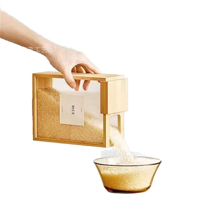 木质多用途谷物收纳盒方形五谷杂粮储物盒竹制滑盖食品储存箱