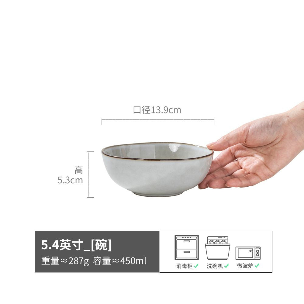 米饭碗家用陶瓷圆形日式小碗甜品碗餐具批发厨房轻奢复古6寸饭碗