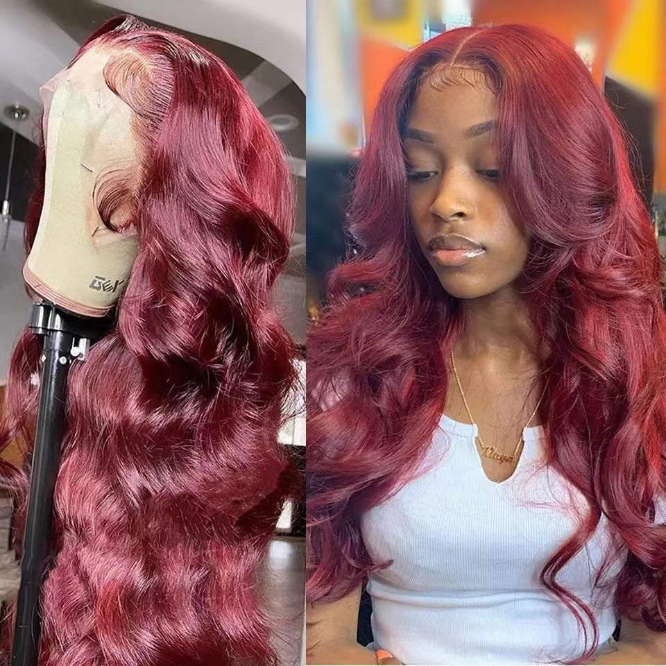 新款前蕾丝假发头套橘色长卷发波浪human hair lace wig 工厂代发
