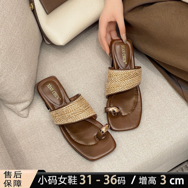 小码女鞋313233夏季度假风编织夹趾拖鞋外穿复古新款凉拖鞋高级感