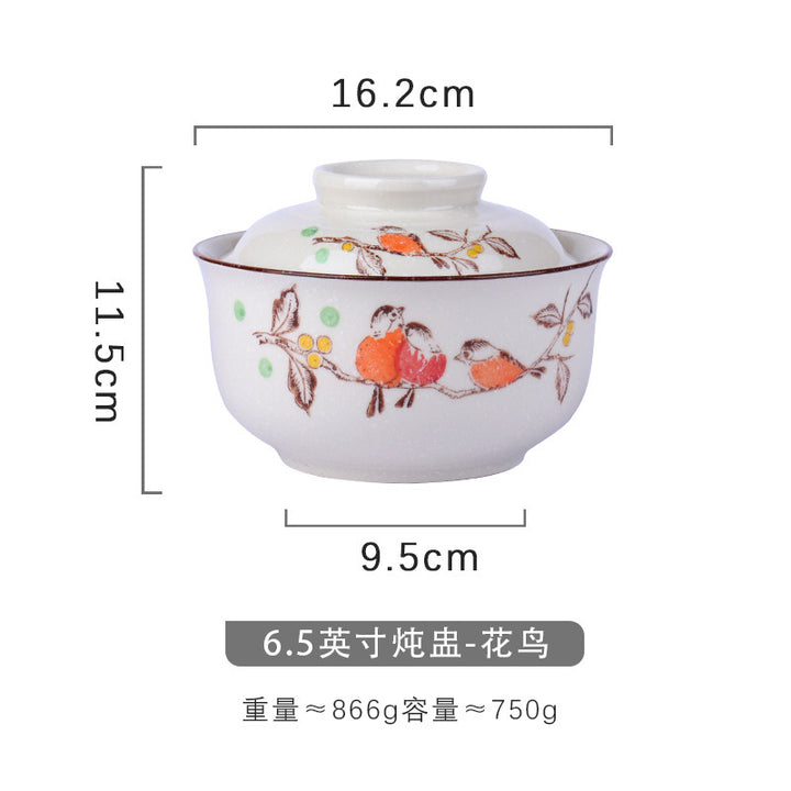 6.5英寸泡面碗带盖便当盒学生中式釉下彩陶瓷套装拉面碗食堂餐具
