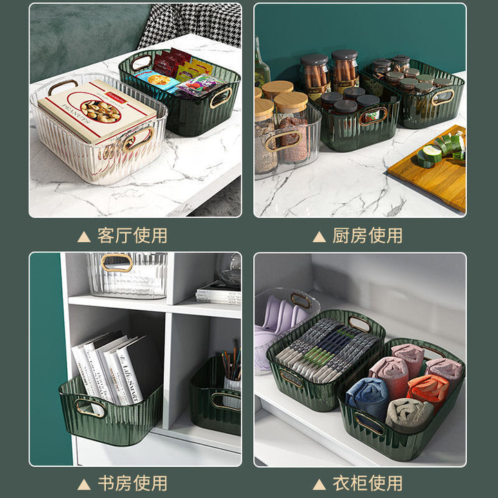 轻奢PET桌面化妆品收纳盒亚克力卧室衣物杂物茶几零食收纳筐批发
