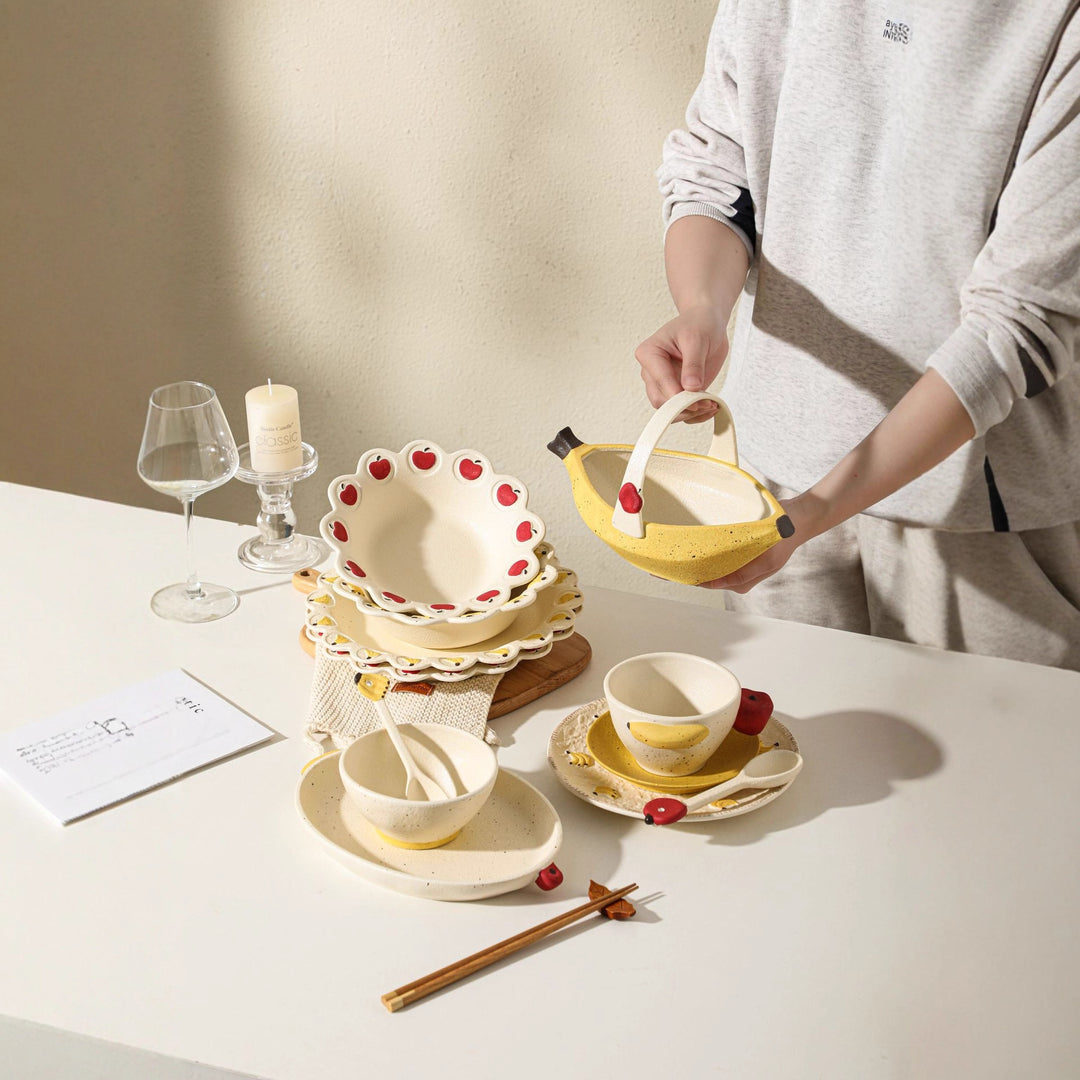 苹果香蕉陶瓷碗盘餐具套装盘子杯子汤碗可爱网红创意礼物餐具套装