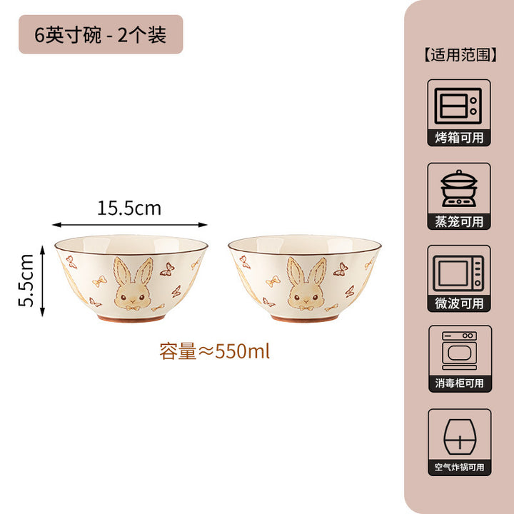 卡通赫本兔碗碟套装家用新款陶瓷餐具乔迁新居送礼碗盘子生日礼物