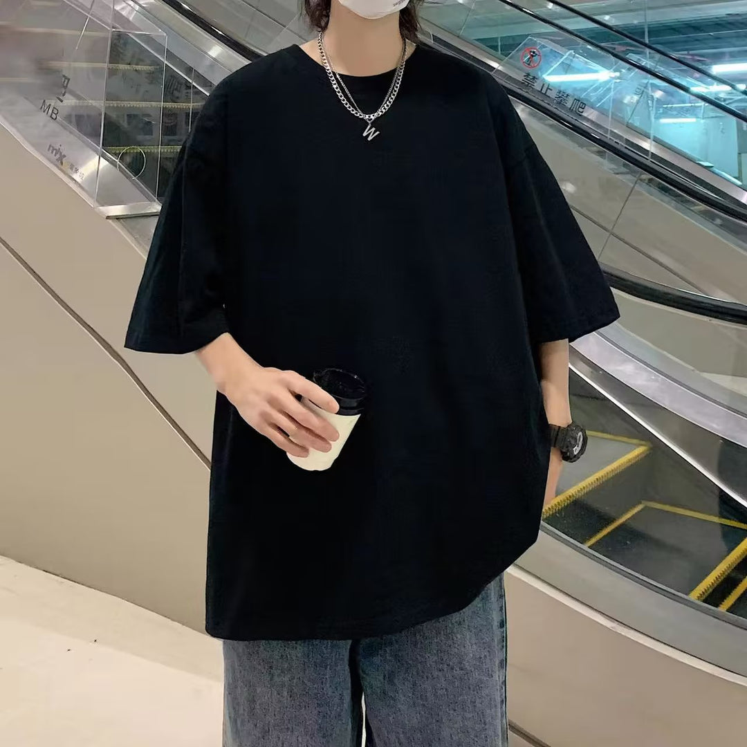 水洗上衣做旧短袖男恤宽松复古棉半袖打底衫百搭重磅白色