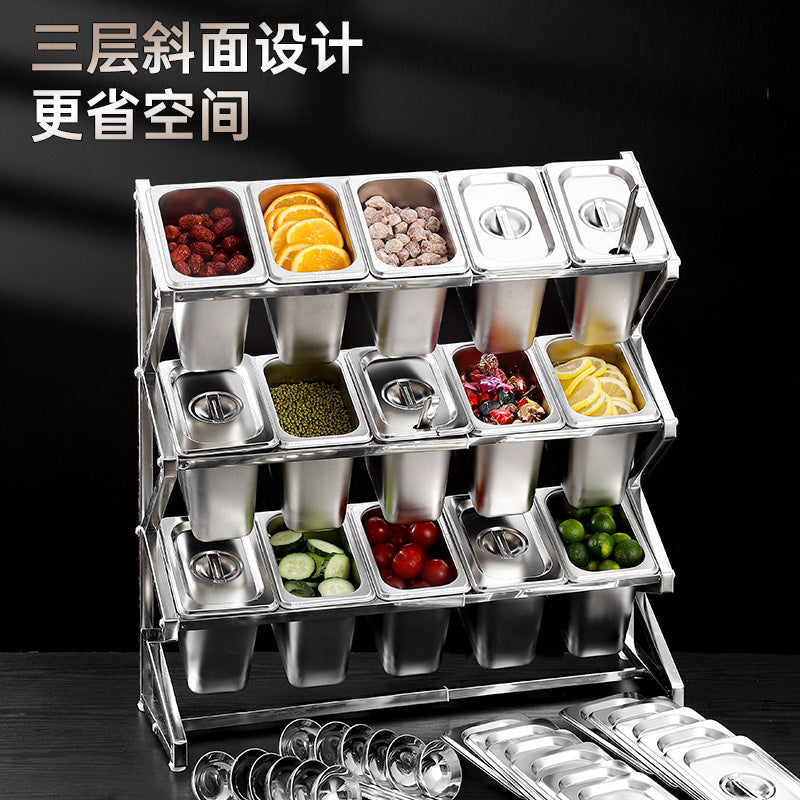 不锈钢份数盆架果酱盒奶茶店奶茶小料调料盒分数盒子架子商用