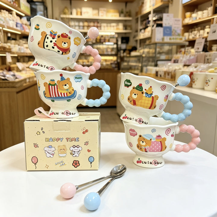 动物苹果高颜值吸管杯马克杯陶瓷杯子水杯盖勺可爱礼盒生日创意物