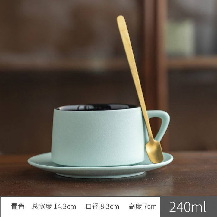 陶瓷咖啡杯碟套装高颜值粗陶渐变马克杯轻奢家用餐厅拉花杯水杯子