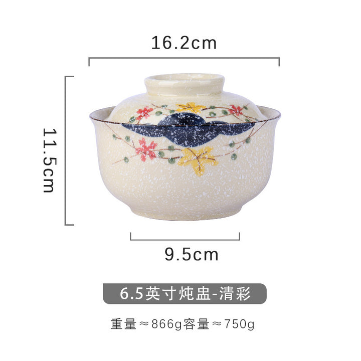 6.5英寸泡面碗带盖便当盒学生中式釉下彩陶瓷套装拉面碗食堂餐具
