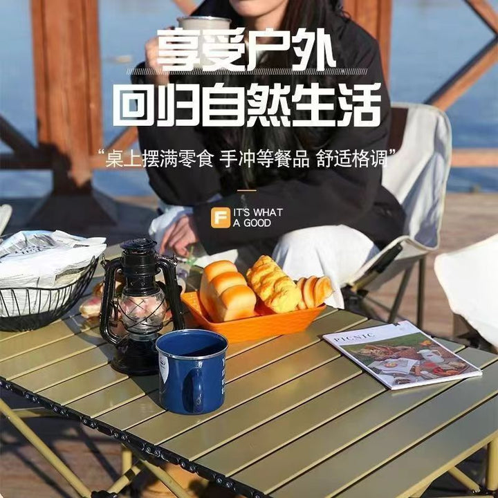 Outdoor Camping Folding Table & Chair Set – Portable Picnic Egg Roll Table Complete Kit