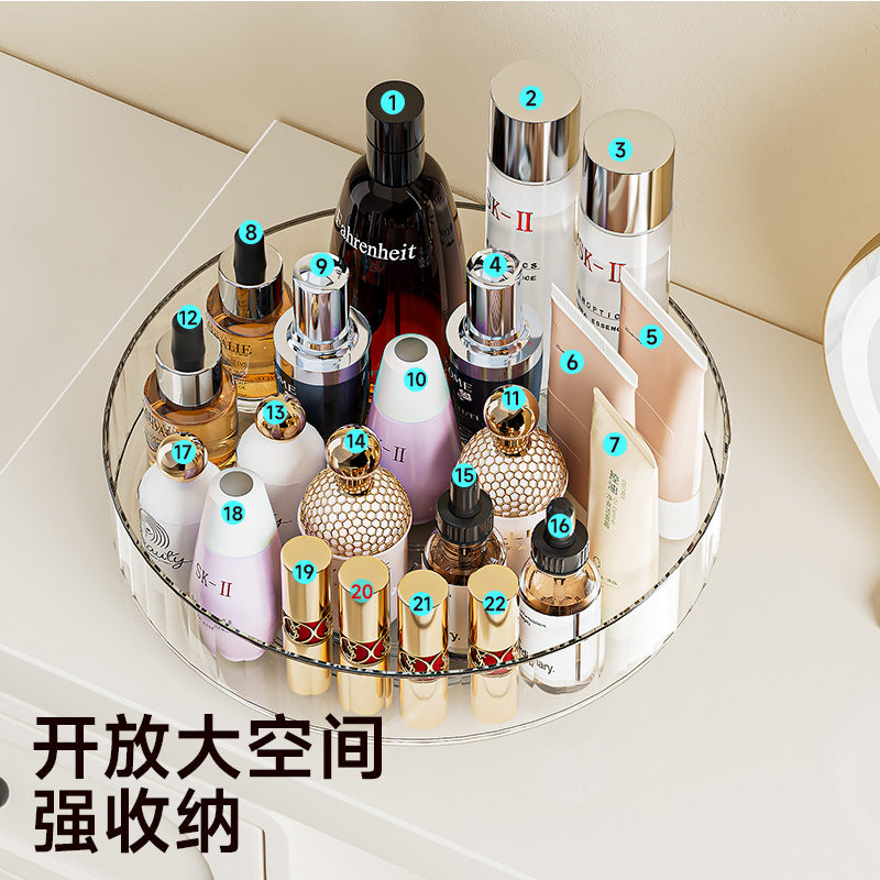 跨境旋转桌面化妆品收纳盒梳妆台护肤品托盘镜面轻奢口红置物架子