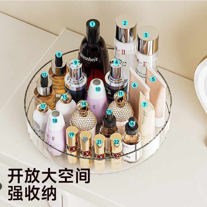 跨境旋转桌面化妆品收纳盒梳妆台护肤品托盘镜面轻奢口红置物架子