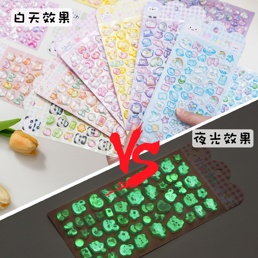 3D Glow-in-Dark Crystal Diamond Stickers – Kids Cartoon Phone Case Decoration Stickers