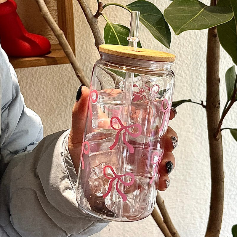 新款2025少女ins蝴蝶结塑料杯便携随手牛奶杯上学桌面杯