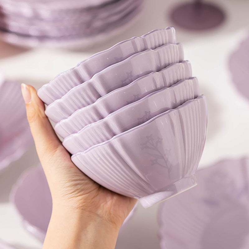 Purple Ceramic Bowl & Plate Dinnerware Set – High-Quality Home Tableware