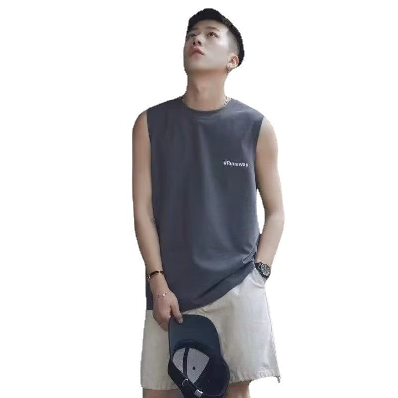 圆领时尚坎肩背心男士夏季日系休闲宽松棉质无袖T恤潮流百搭汗衫