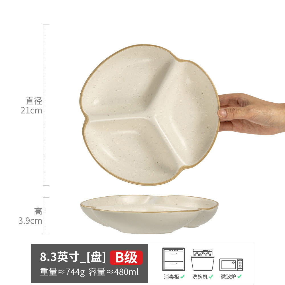 创意陶瓷分餐盘减脂定量三格餐盘简约风水果盘早餐盘儿童家用餐盘