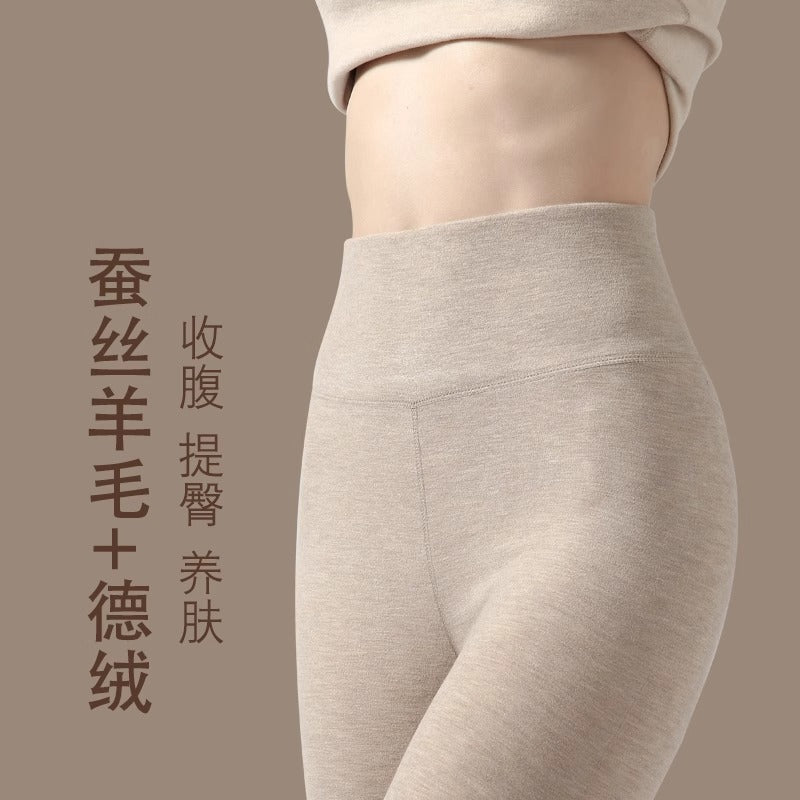 绵羊毛保暖裤女士加绒秋冬高级感蚕丝秋裤德绒高腰打底裤大码高端