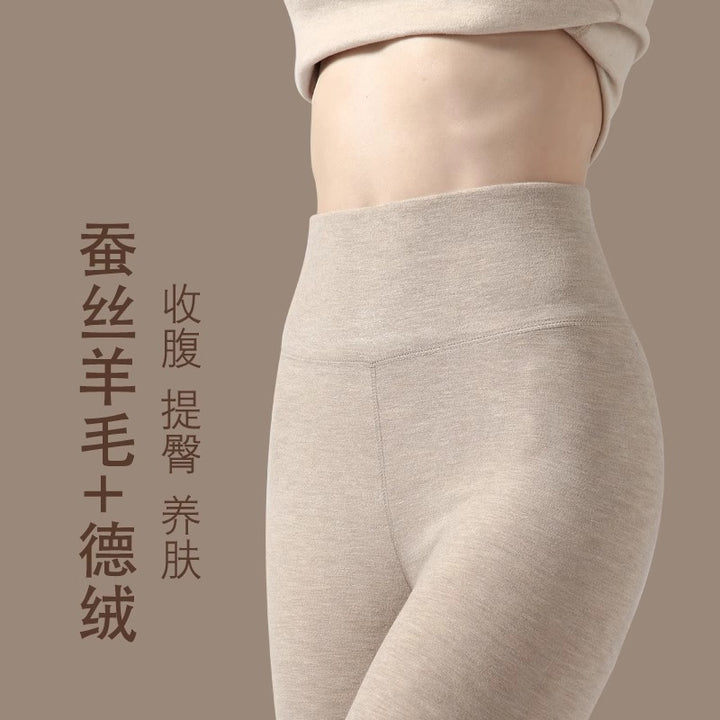 绵羊毛保暖裤女士加绒秋冬高级感蚕丝秋裤德绒高腰打底裤大码高端