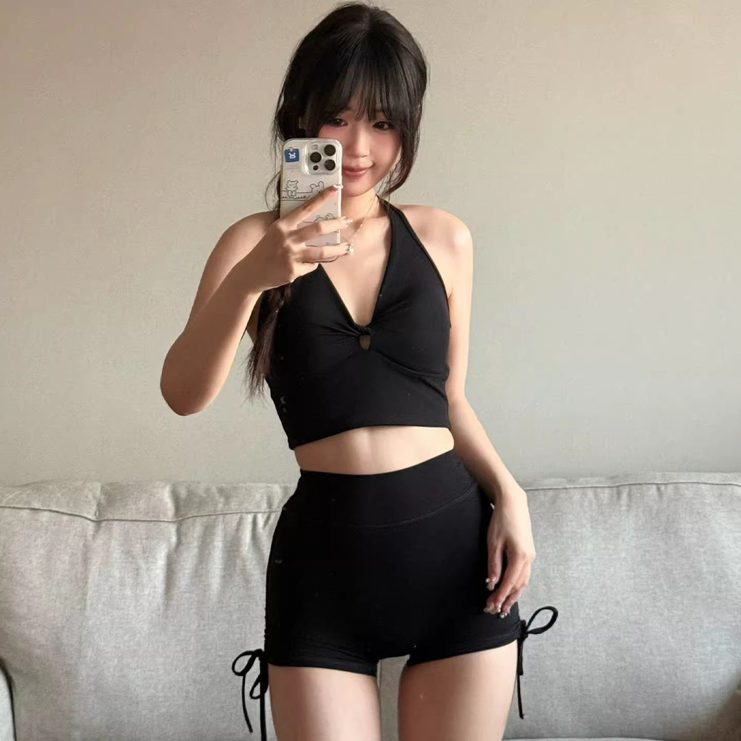 性感V领扭结防震运动内衣女挂脖式普拉提瑜伽背心跑步健身服美背