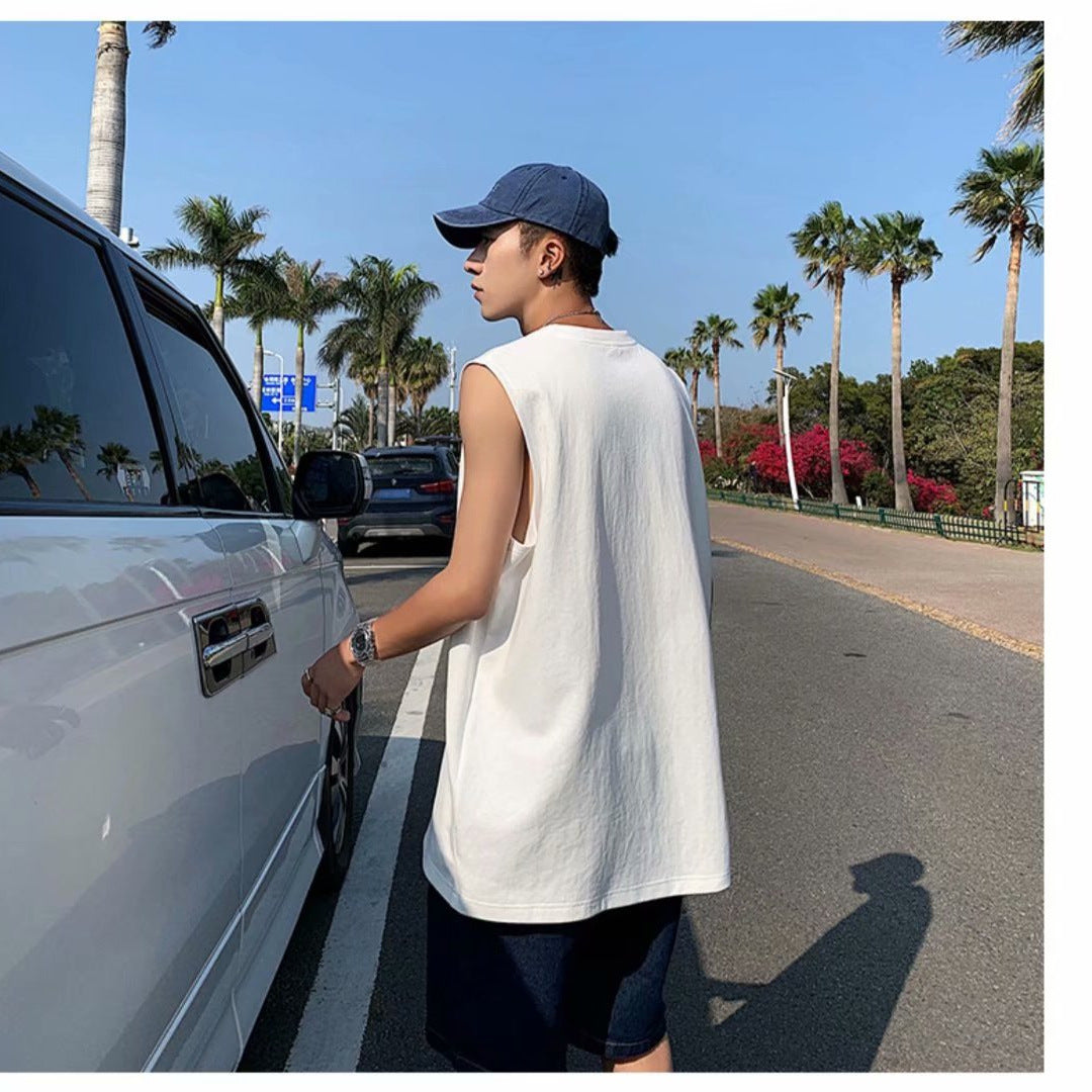 纯棉背心男夏季外穿宽松坎肩运动无袖t恤ins潮牌健身篮球潮流上衣