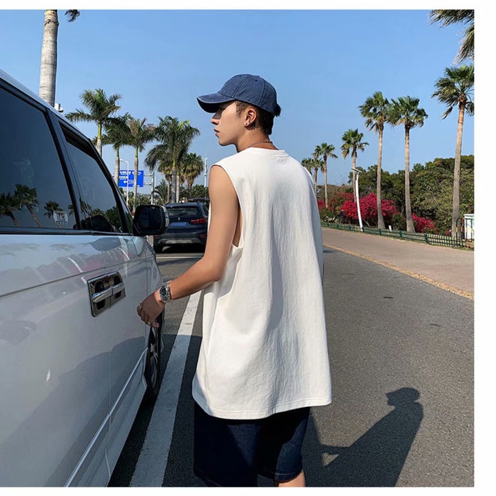 纯棉背心男夏季外穿宽松坎肩运动无袖t恤ins潮牌健身篮球潮流上衣