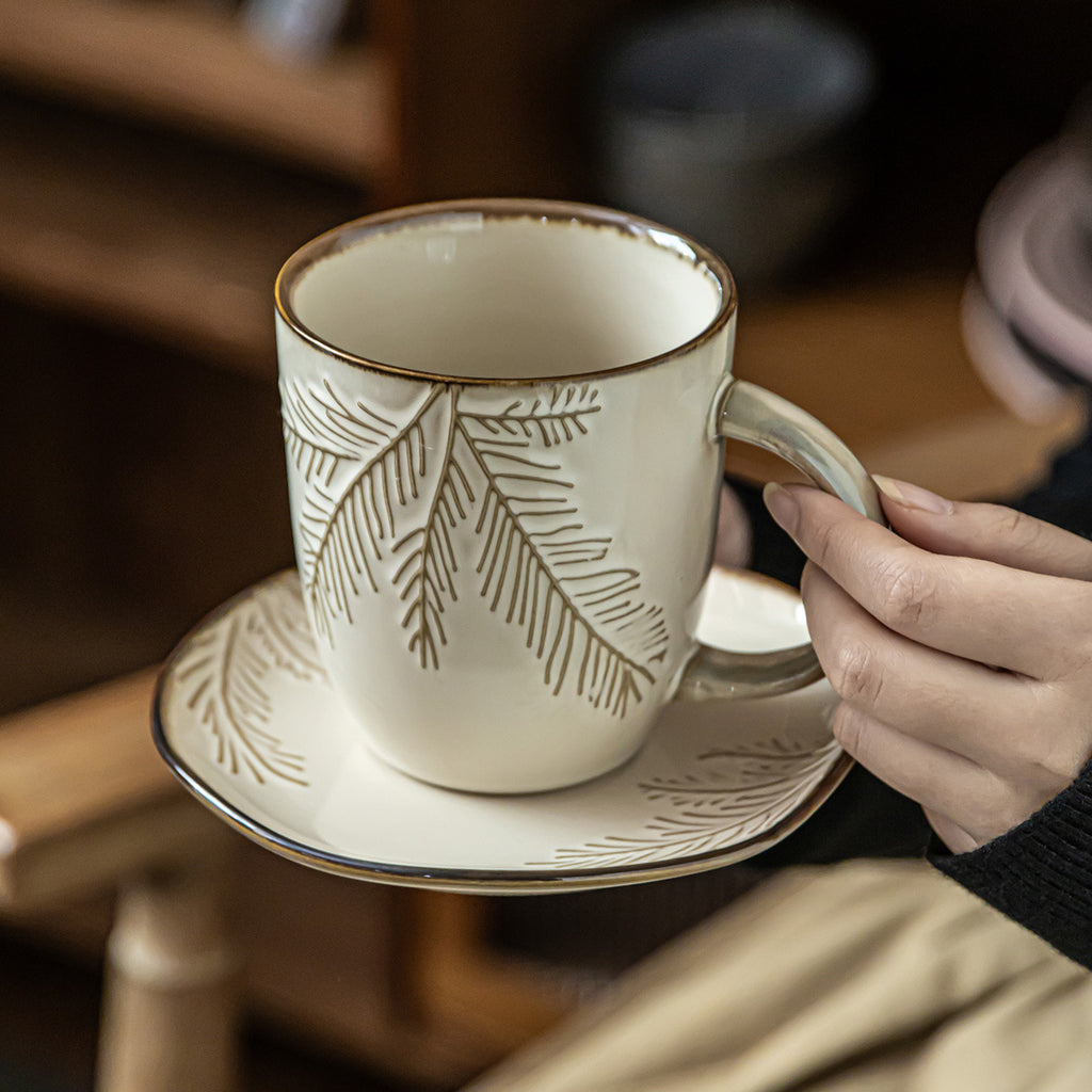 咖啡杯复古高颜值马克杯家用陶瓷杯碟套装餐厅专用拉花杯茶杯水杯