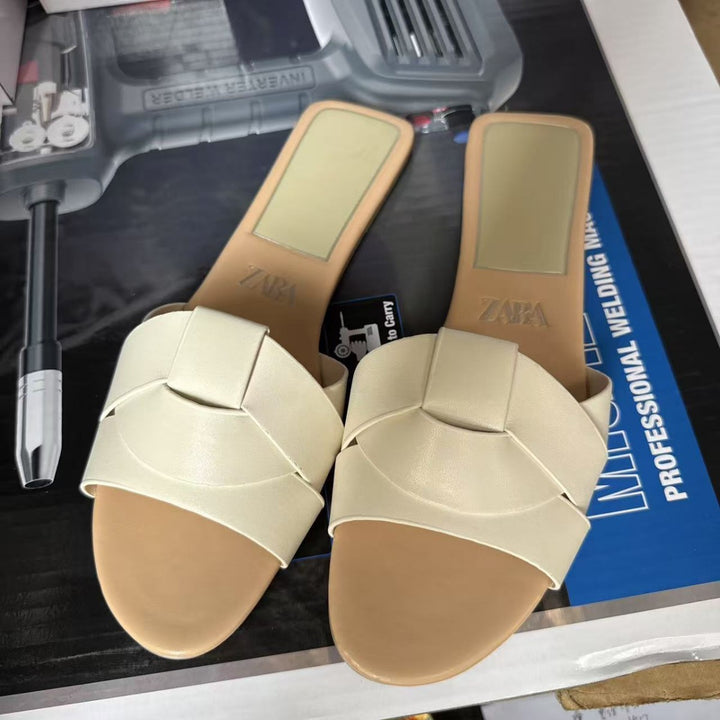 外贸2025夏季新款方头交叉平底简约女式凉拖鞋外穿拖鞋女 Slipper