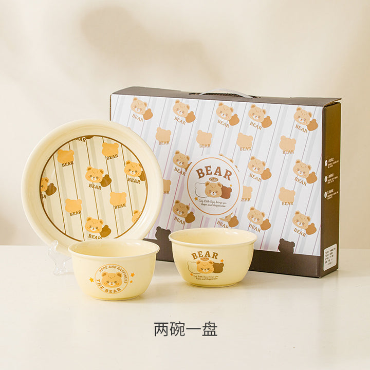 卡通奶油熊碗套装加印logo陶瓷餐具礼品创意手绘碗筷套装婚庆回礼