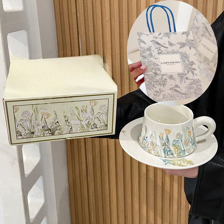 油画风铃花咖啡杯碟套装陶瓷杯杯子伴手礼高级轻奢礼品实用送客户