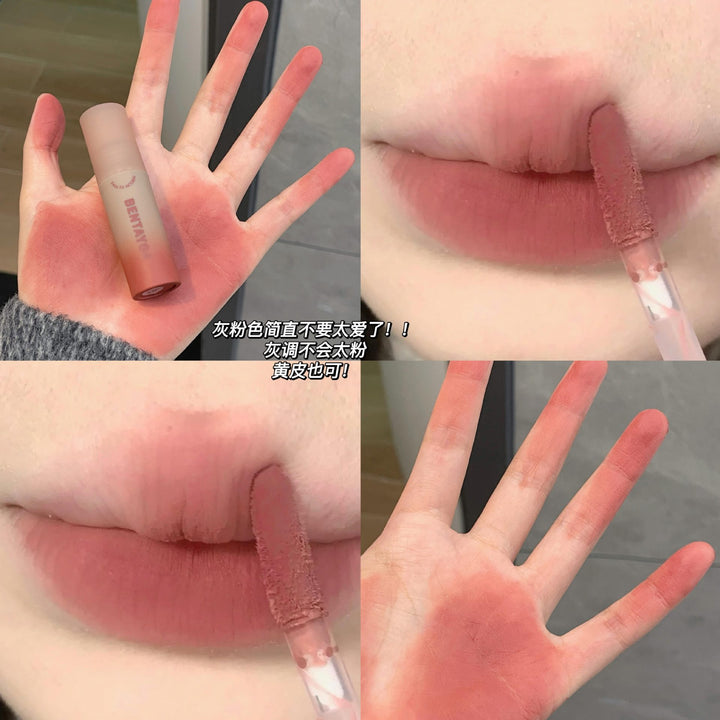 秋意浓~灰粉调唇泥哑光雾面丝绒唇釉不沾杯口红学生直播跨境批发
