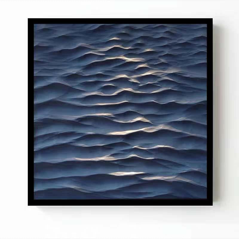 《掌心海》侘寂风海浪客厅装饰画蓝色卧室玄关平面喷绘背景墙挂画