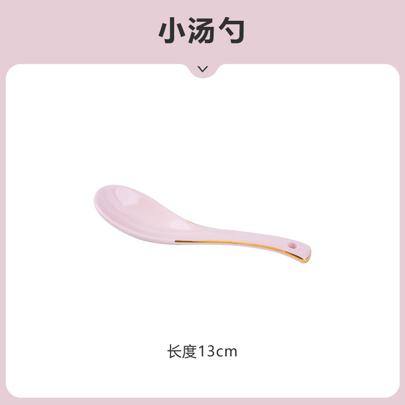 网红高颜值粉色饭碗盘子面碗陶瓷餐具景德镇碗碟套装家用批发自选