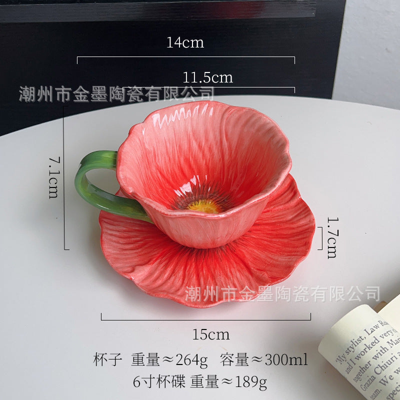 虞美人花朵陶瓷杯纹理铃兰花咖啡杯套装陶瓷马克杯釉下彩水杯现货