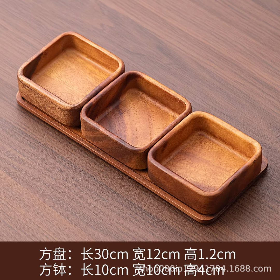 胡桃木长方形方钵套装坚果盒零食盘家用可堆叠日式收纳盘干泡托盘