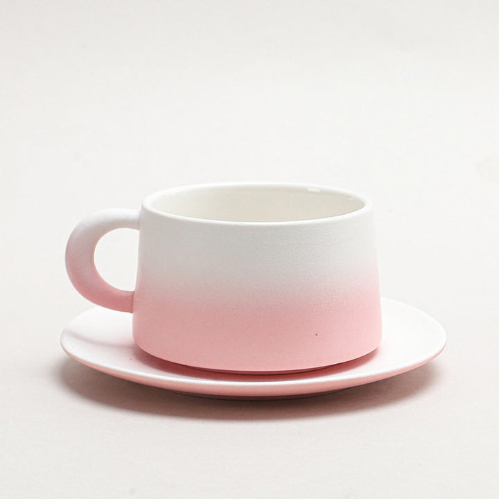 陶瓷咖啡杯碟套装高颜值粗陶渐变马克杯轻奢家用餐厅拉花杯水杯子